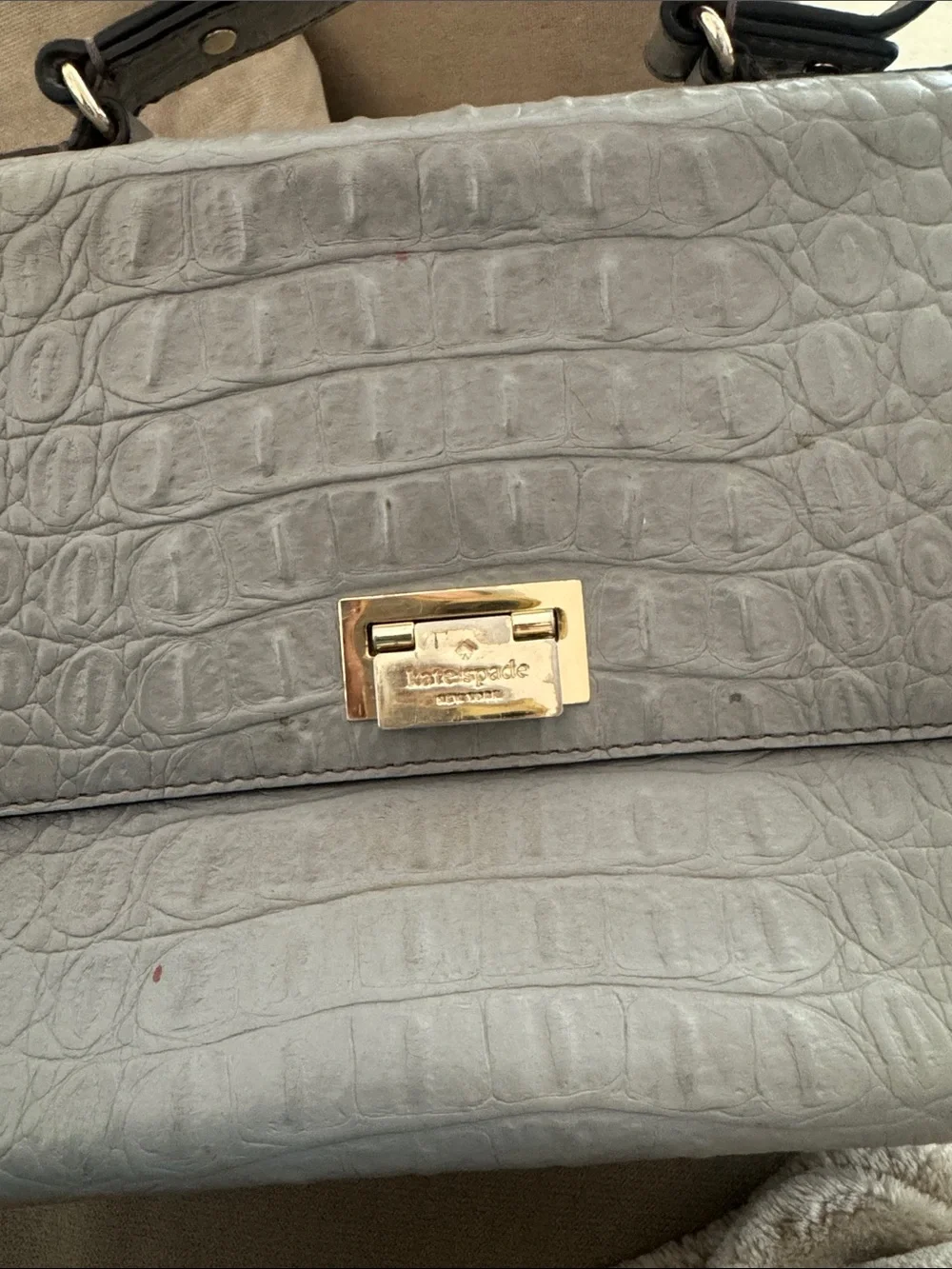 Kate Spade Knightsbridge Doris Grey Leather Crocodile Embossed Satchel Crossbody